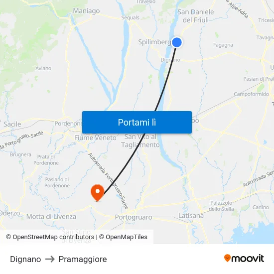 Dignano to Pramaggiore map