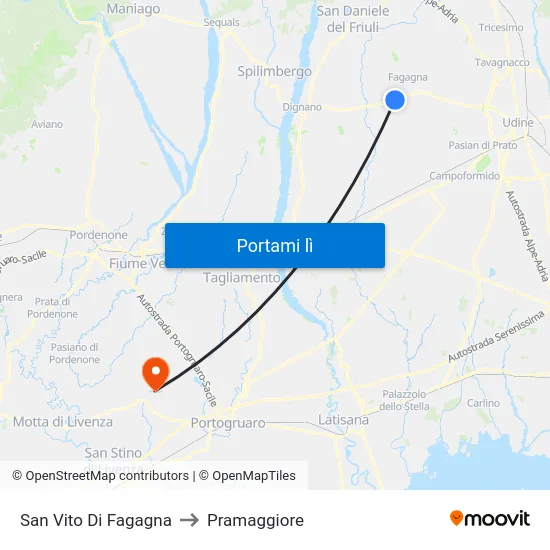 San Vito Di Fagagna to Pramaggiore map