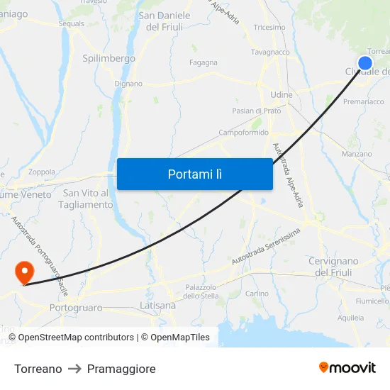 Torreano to Pramaggiore map