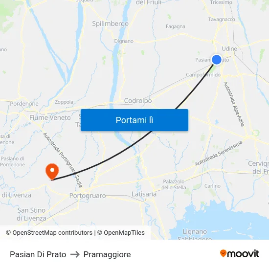 Pasian Di Prato to Pramaggiore map
