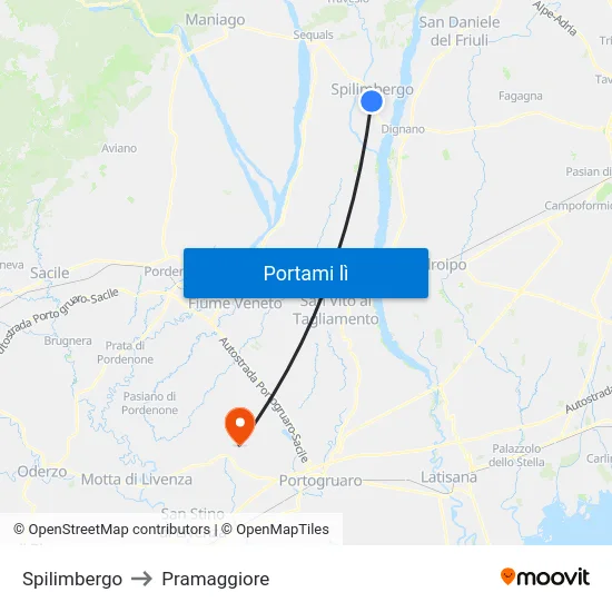 Spilimbergo to Pramaggiore map