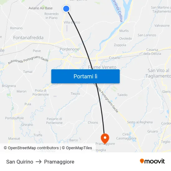 San Quirino to Pramaggiore map