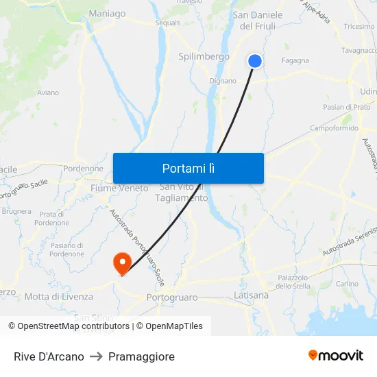 Rive D'Arcano to Pramaggiore map