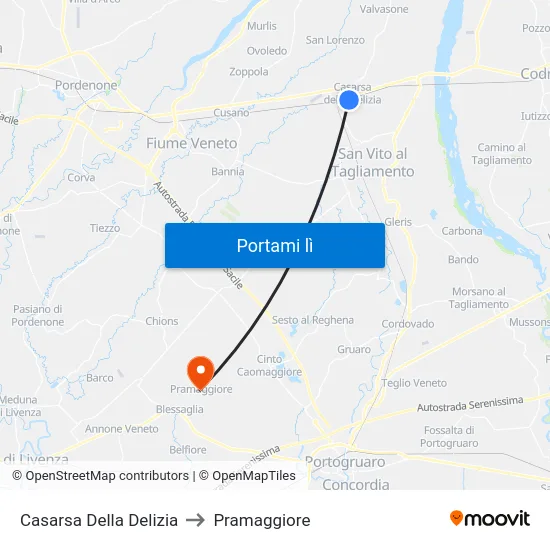 Casarsa Della Delizia to Pramaggiore map