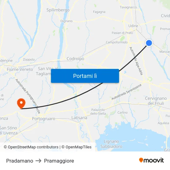 Pradamano to Pramaggiore map