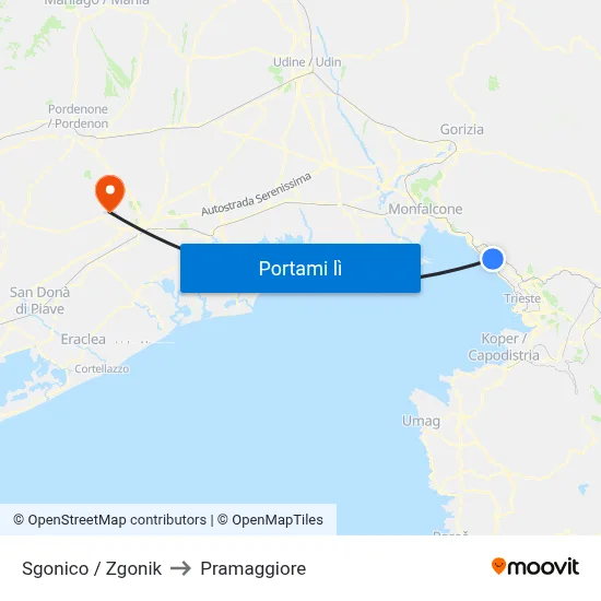 Sgonico / Zgonik to Pramaggiore map
