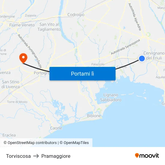 Torviscosa to Pramaggiore map