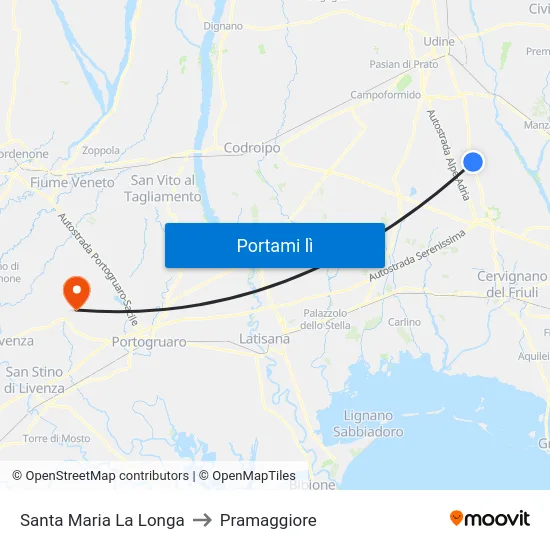 Santa Maria La Longa to Pramaggiore map