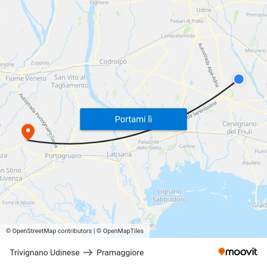 Trivignano Udinese to Pramaggiore map