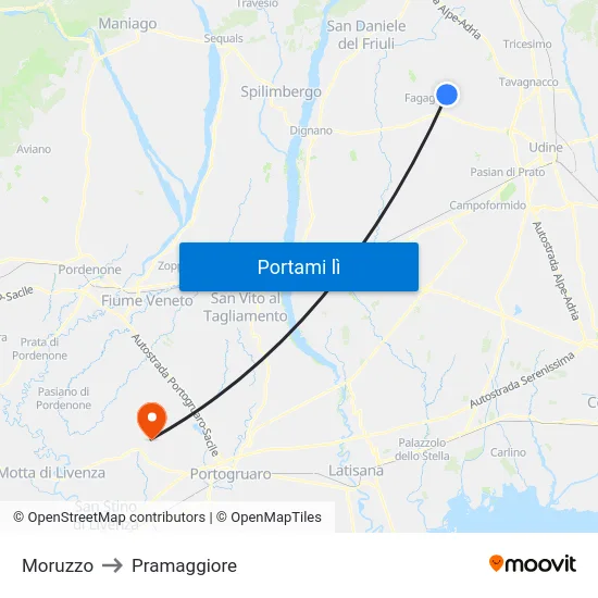 Moruzzo to Pramaggiore map