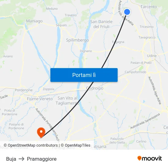 Buja to Pramaggiore map