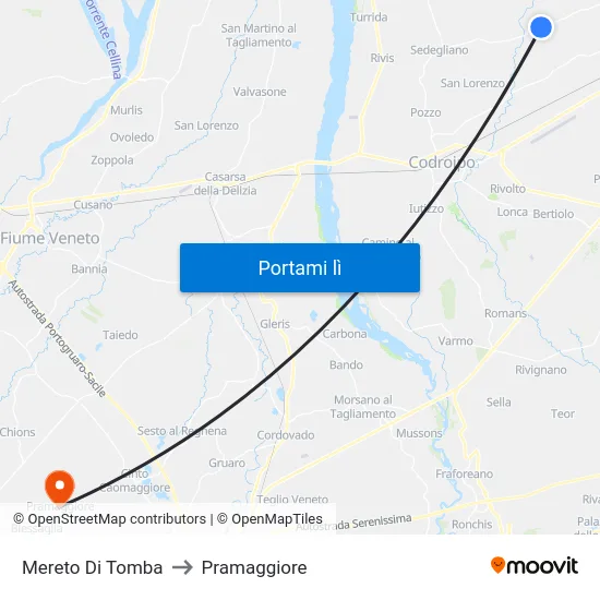 Mereto Di Tomba to Pramaggiore map