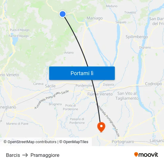 Barcis to Pramaggiore map