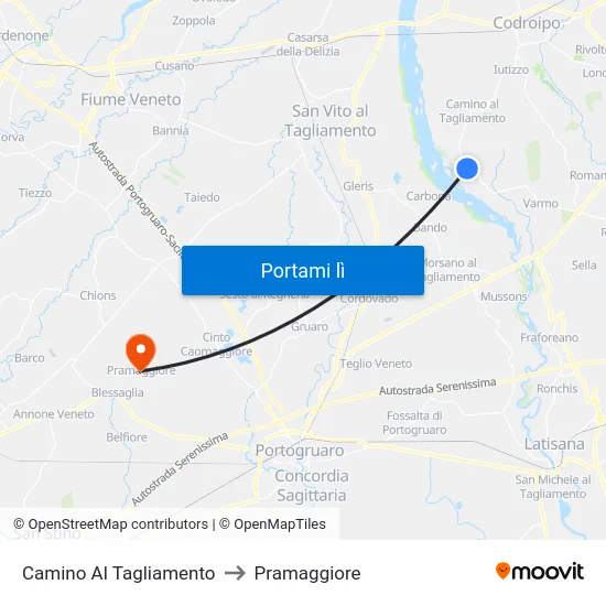 Camino Al Tagliamento to Pramaggiore map
