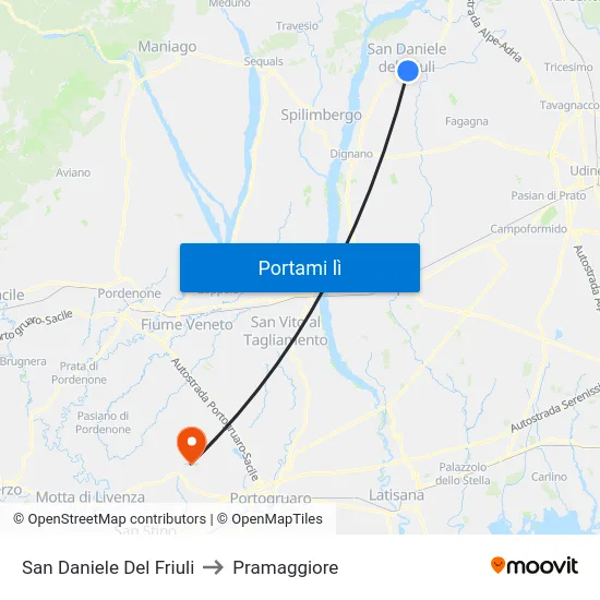 San Daniele Del Friuli to Pramaggiore map
