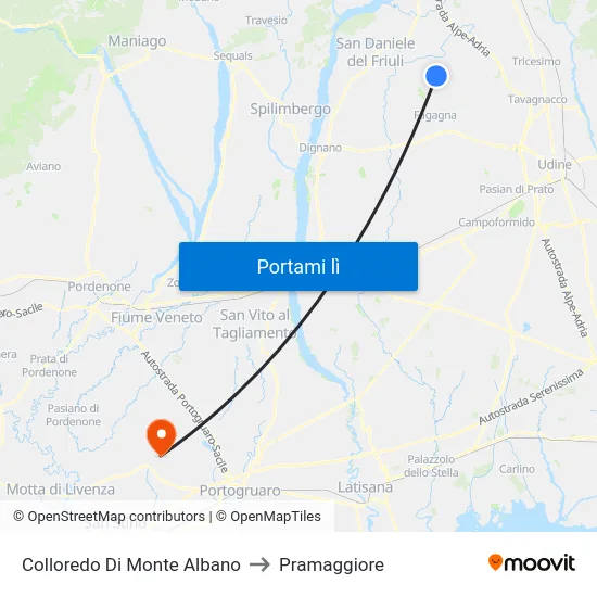 Colloredo Di Monte Albano to Pramaggiore map