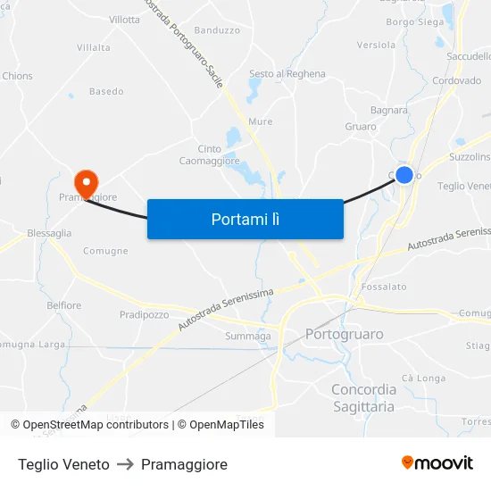 Teglio Veneto to Pramaggiore map