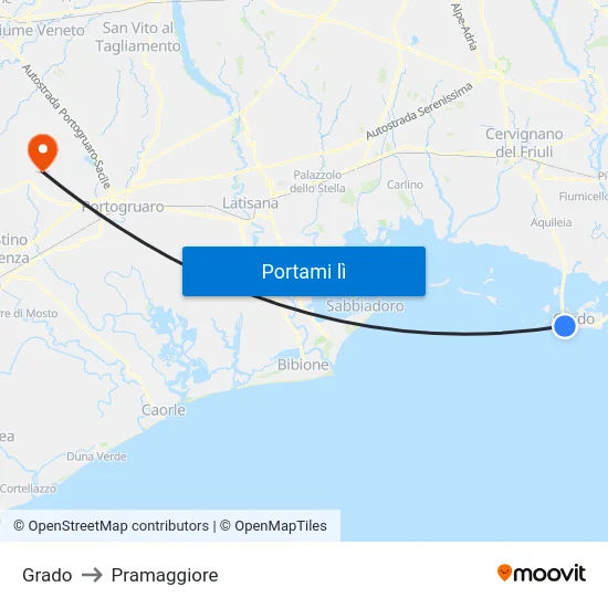 Grado to Pramaggiore map