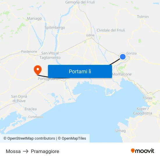 Mossa to Pramaggiore map