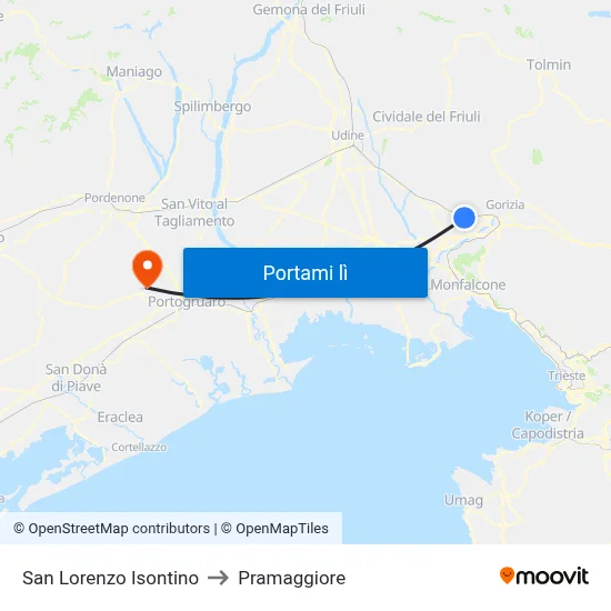 San Lorenzo Isontino to Pramaggiore map