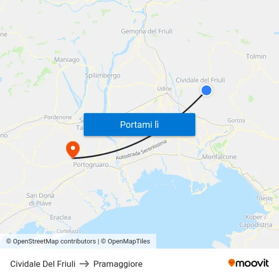 Cividale Del Friuli to Pramaggiore map