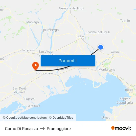 Corno Di Rosazzo to Pramaggiore map