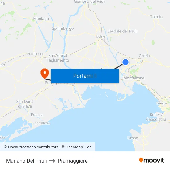 Mariano Del Friuli to Pramaggiore map