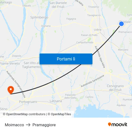 Moimacco to Pramaggiore map