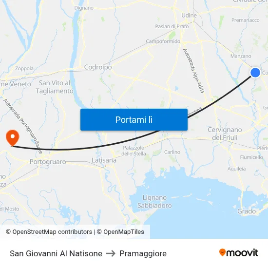 San Giovanni Al Natisone to Pramaggiore map