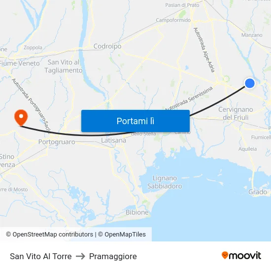 San Vito Al Torre to Pramaggiore map
