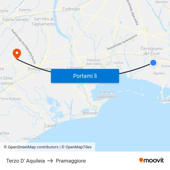 Terzo D' Aquileia to Pramaggiore map