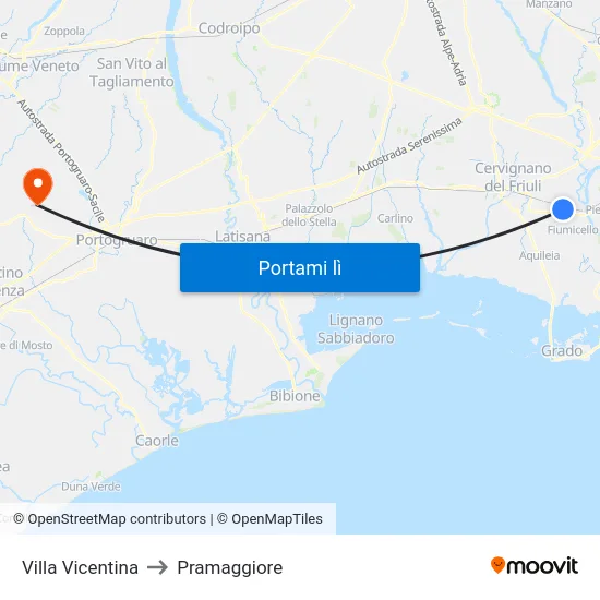 Villa Vicentina to Pramaggiore map