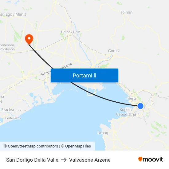 San Dorligo Della Valle to Valvasone Arzene map