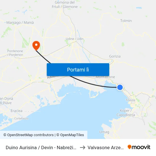 Duino Aurisina / Devin - Nabrežina to Valvasone Arzene map