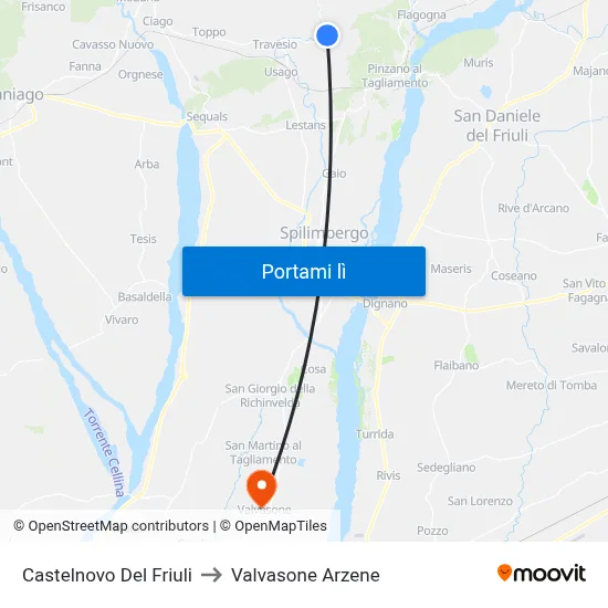 Castelnovo Del Friuli to Valvasone Arzene map