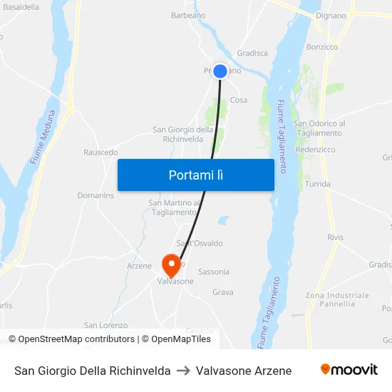 San Giorgio Della Richinvelda to Valvasone Arzene map