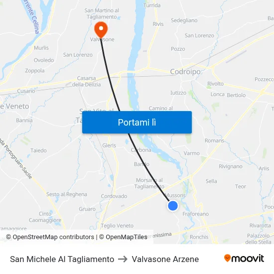 San Michele Al Tagliamento to Valvasone Arzene map