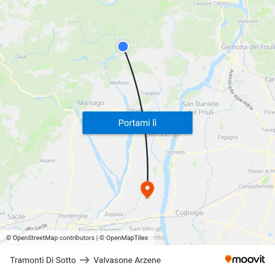 Tramonti Di Sotto to Valvasone Arzene map