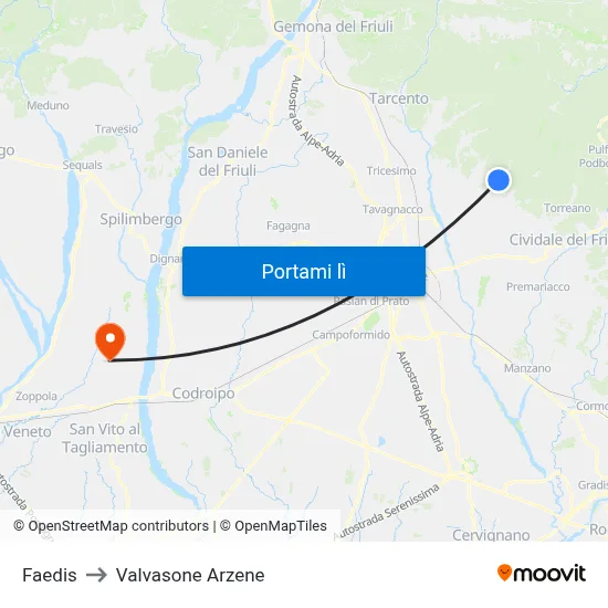 Faedis to Valvasone Arzene map