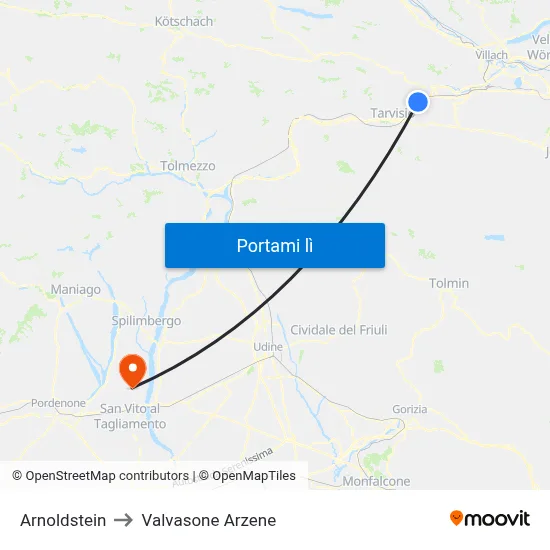 Arnoldstein to Valvasone Arzene map