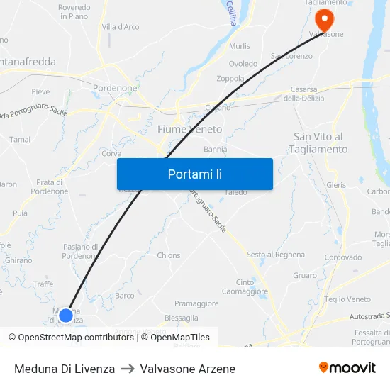 Meduna Di Livenza to Valvasone Arzene map