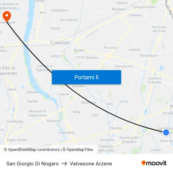 San Giorgio Di Nogaro to Valvasone Arzene map