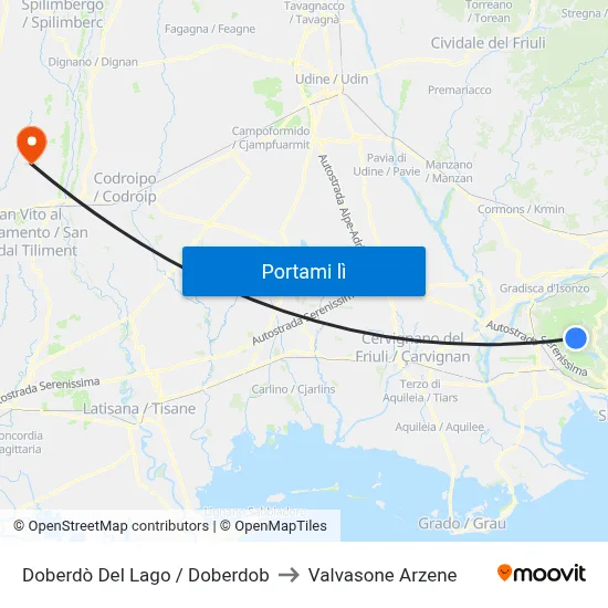 Doberdò Del Lago / Doberdob to Valvasone Arzene map