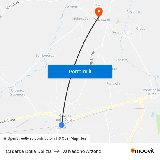 Casarsa Della Delizia to Valvasone Arzene map