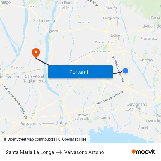 Santa Maria La Longa to Valvasone Arzene map