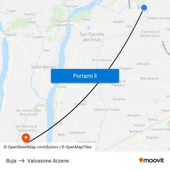 Buja to Valvasone Arzene map