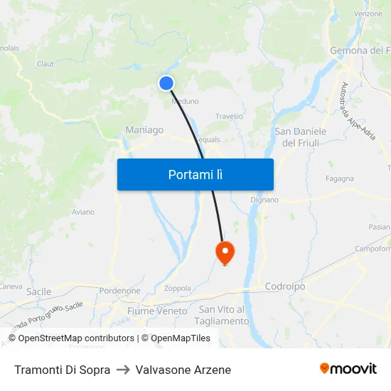 Tramonti Di Sopra to Valvasone Arzene map