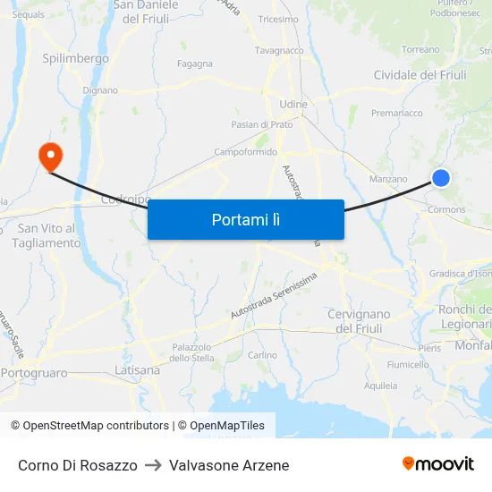 Corno Di Rosazzo to Valvasone Arzene map