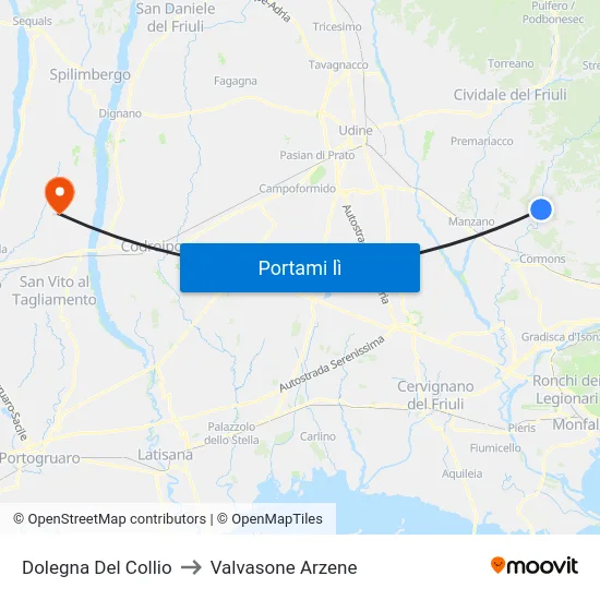 Dolegna Del Collio to Valvasone Arzene map