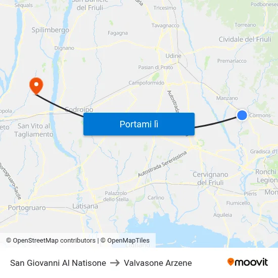 San Giovanni Al Natisone to Valvasone Arzene map
